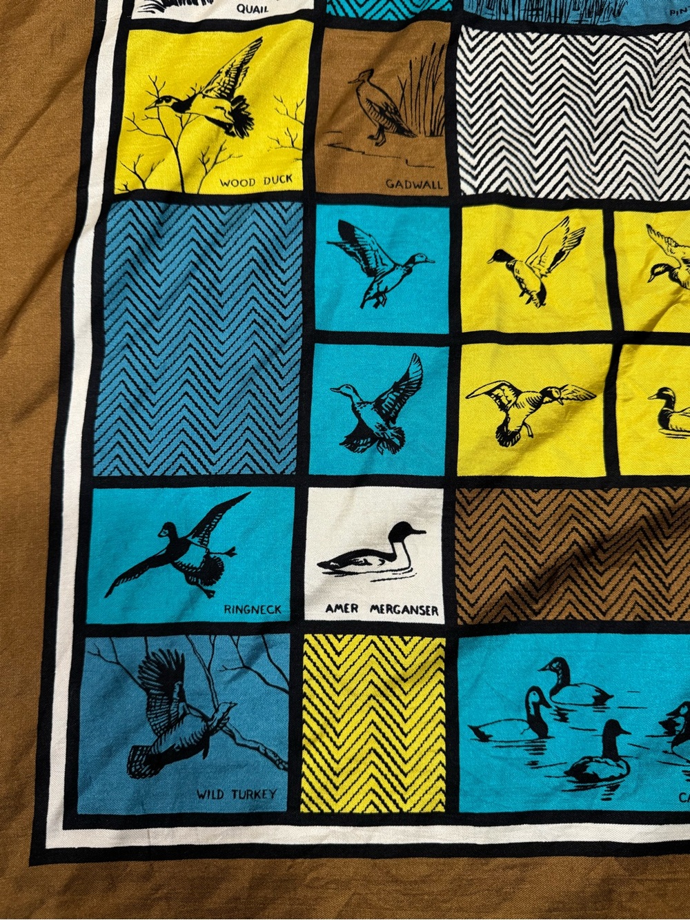 Mid Century Vintage Bersoie Game Bird themed Silk Scarf